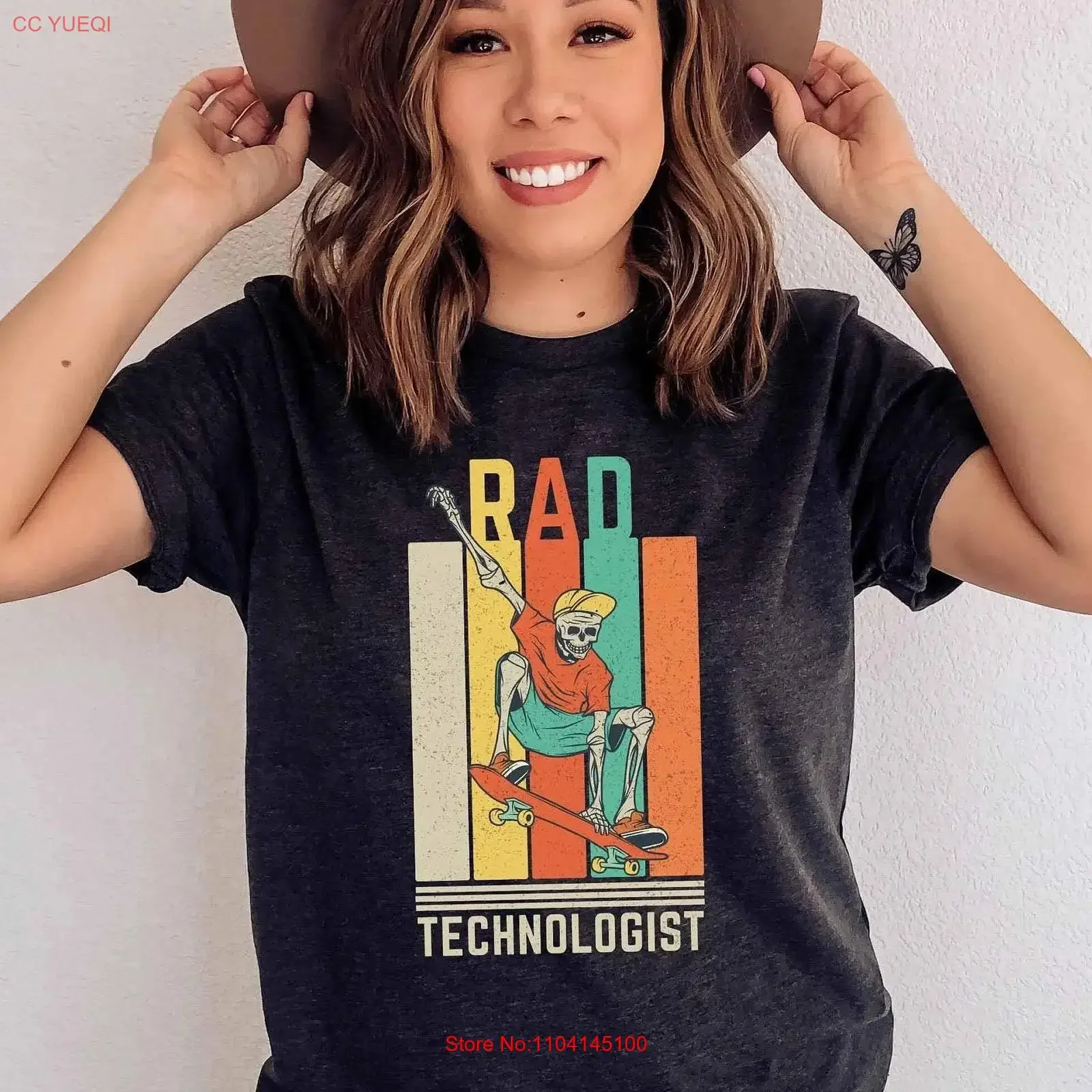 Rad Technologist الهيكل العظمي التزلج تي شيرت طالب التخرج لطيف الأشعة السينية التكنولوجيا مضحك الأشعة خمر غسلها أنيق