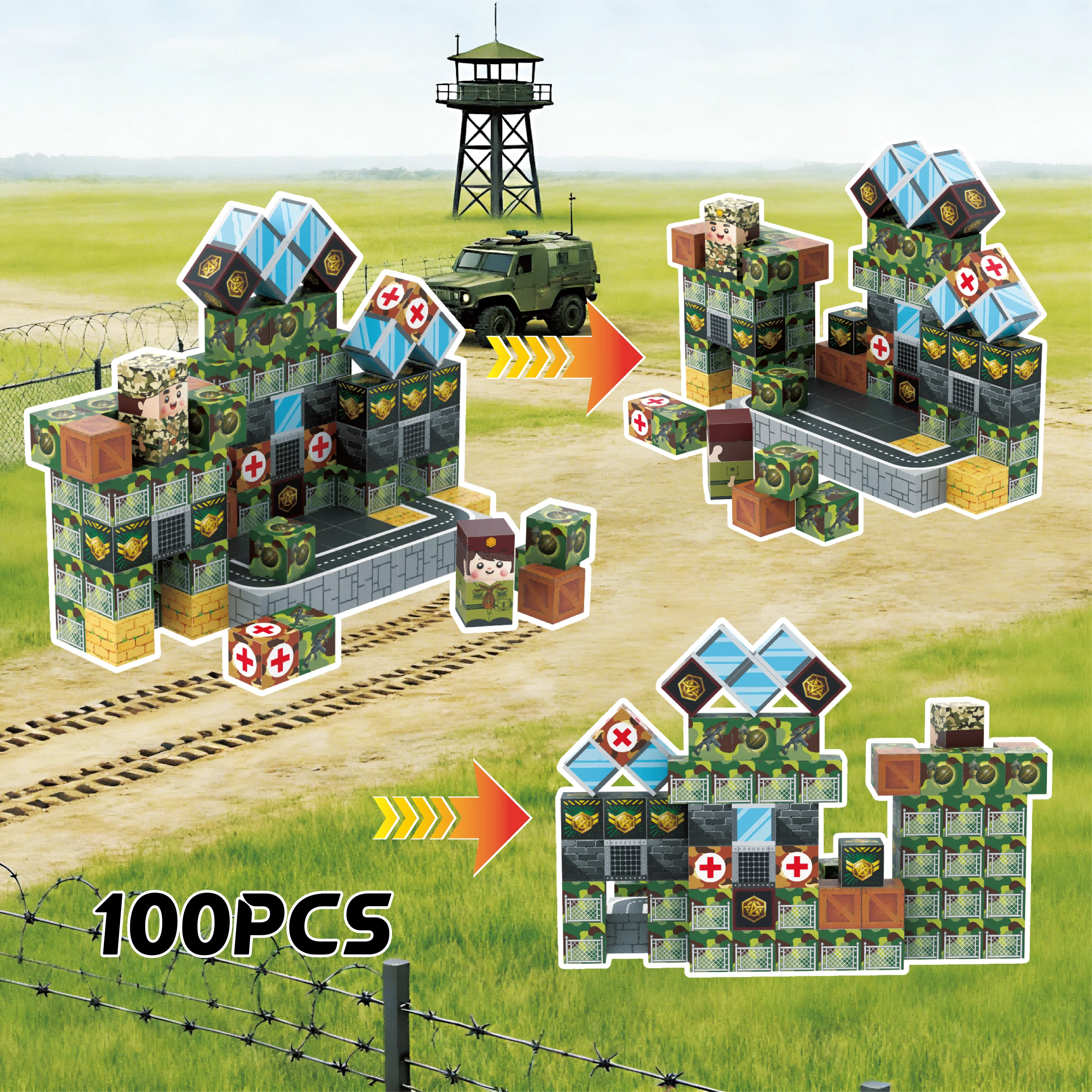 Magnetic Blocks-Build Mine Magnet World Military Set for Boys & Girls Age 3+, Sensory Toys for Toddlers Gifts Construction Toys