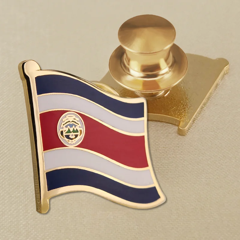 Insignia de la bandera nacional de Costa Rica, alfileres de hebilla de mariposa de cobre, broche de bandera artesanal esmaltado chapado en oro, artesanías decorativas