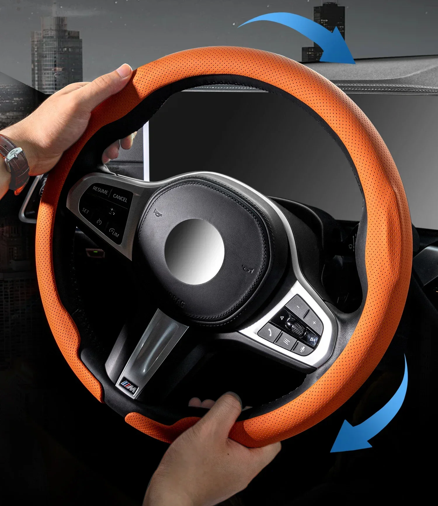 1,5 mm ultradünner Nappa-Leder-Lenkradbezug Premium 37-38 cm 15 Zoll für Tesla Model Y Model 3 Auto-Innenausstattung – Detail 6