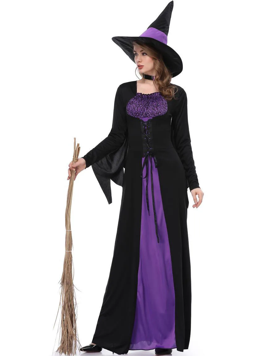 

Halloween Purple Witch Costume Dress Women's Ethnic Stage Wear Fashionable Fairy Tale Theme Outfit for Parties