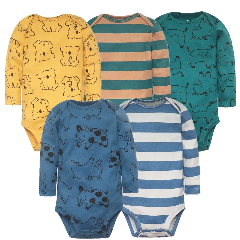 Novo Conjunto de Bodys para Bebês 2026 - 5 Peças/Lote, Macacão Infantil para Meninos e Meninas, Roupa de Manga Comprida 100% Algodão para Recém-Nascidos, Roupa de Bebê, Fantasia Infantil