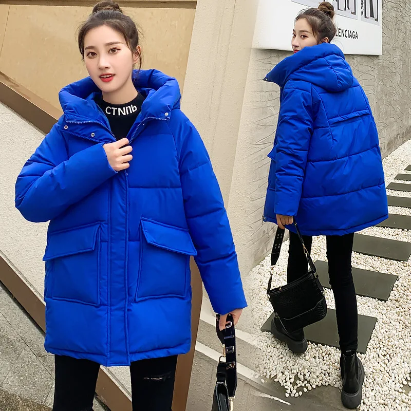 Down Padded Jacket Female Winter Thick Warm Parkas Coat 2023 New Loose Bread Coat Hooded Winter Jacket Solid Outwear