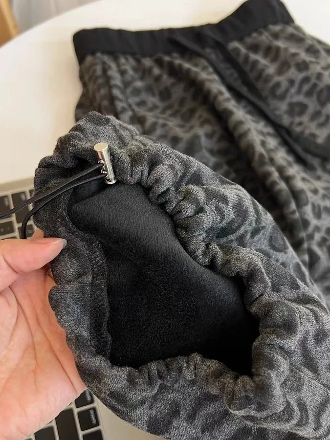 Authentique ey imprimé léopard taille haute pantalon à jambes larges pantalon pour femme saison d'hiver pantalon coupe ample décontracté