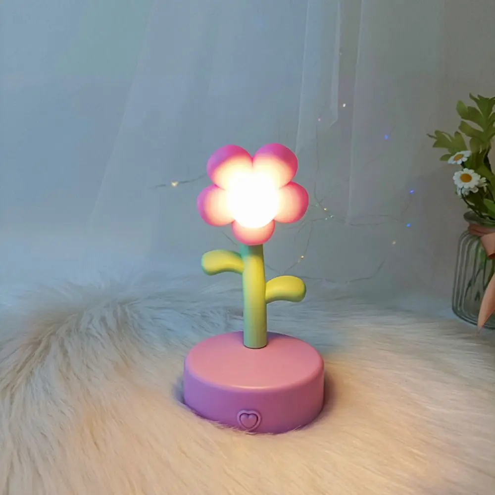 Desktop Ornament Mini LED Flower Night Lamp Cute Cartoon Bedside Light Lovely Portable Table Lamp Bedroom Desktop