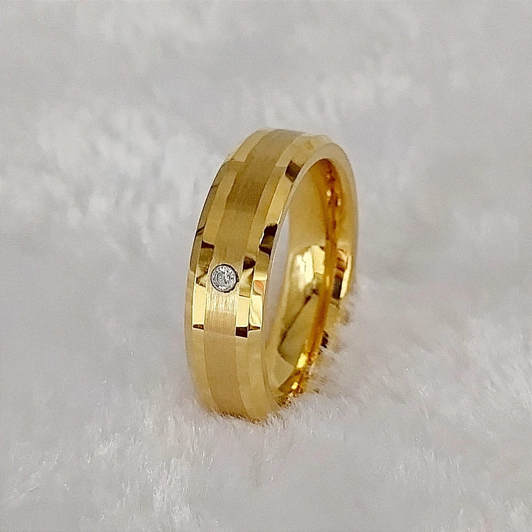 Real 18k Gold Plated Wedding Bands Tungsten Ring For Men and women with cz stone Wholesale Handmade Western Fashion Jewelry