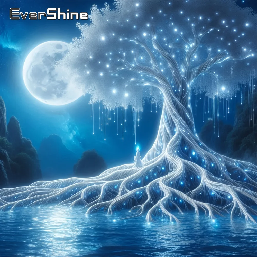 EverShine Diamant-Stickerei Baum-Motiv Strass-Bild Mosaik-Landschaft Vollflächiges DIY-Set Diamantmalerei Mond Heimdekoration