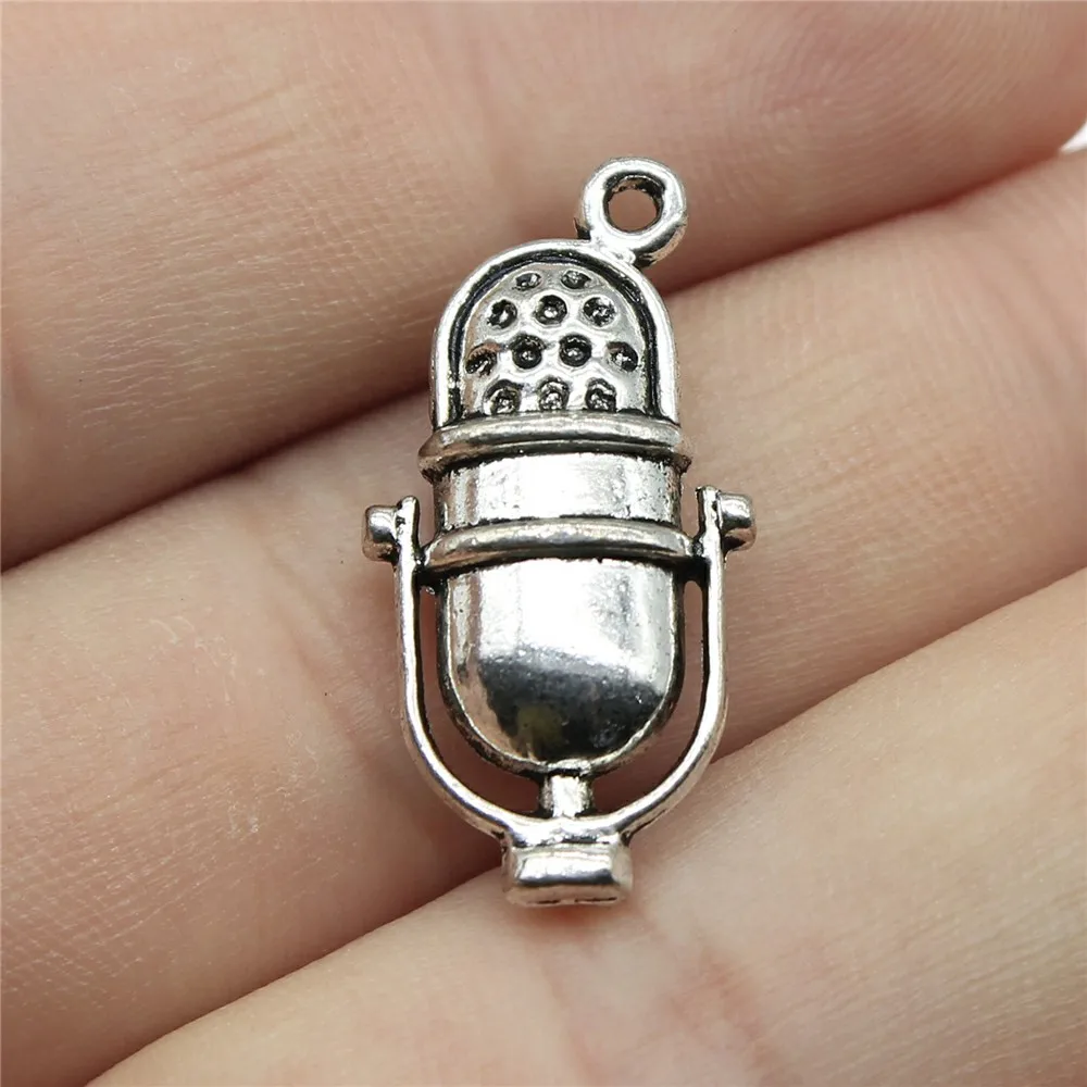 WYSIWYG 5pcs 26x13mm Microphone Charms For Jewelry Making DIY Jewelry Components Antique Silver Plated Antique Bronze Color