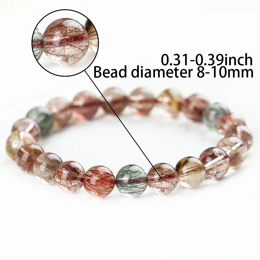 Natural Mixed-color Crystallization Quartz Bracelets Stone Beads Unisex Crystal Rutilated Stone Bracelet Women Bangles Jewelry