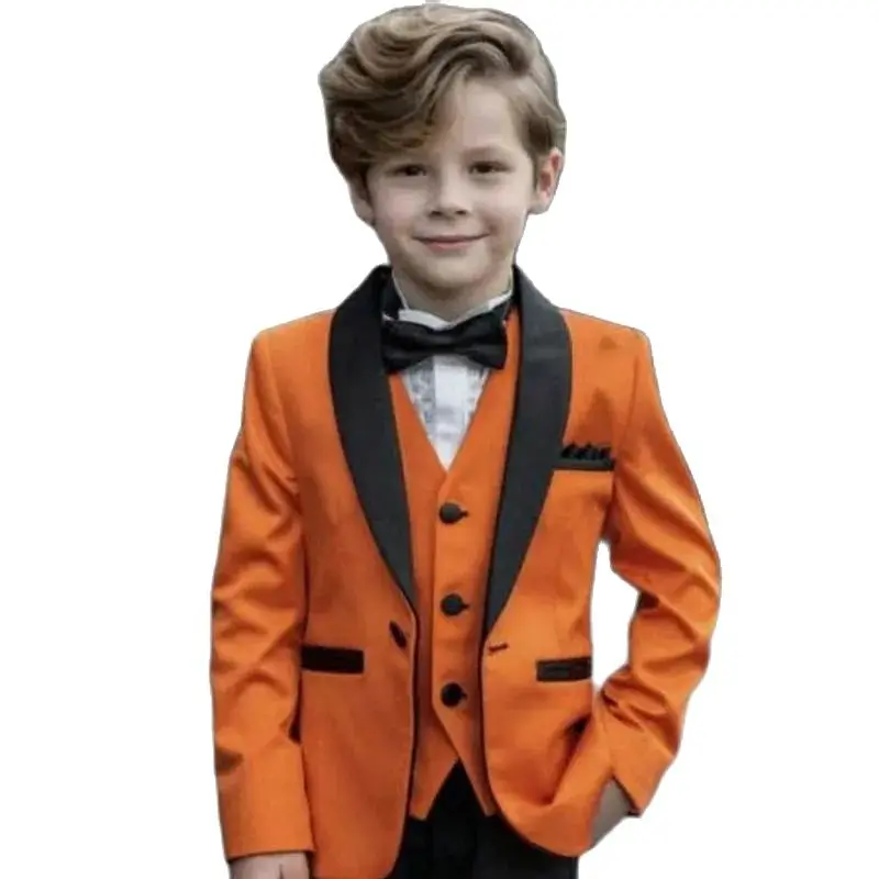 Formal Orange Boys Clothing One Button Shawl Lapel Blazer High Quality Luxury 3 Pcs Jacket Pants Children Clothing disfraz niño