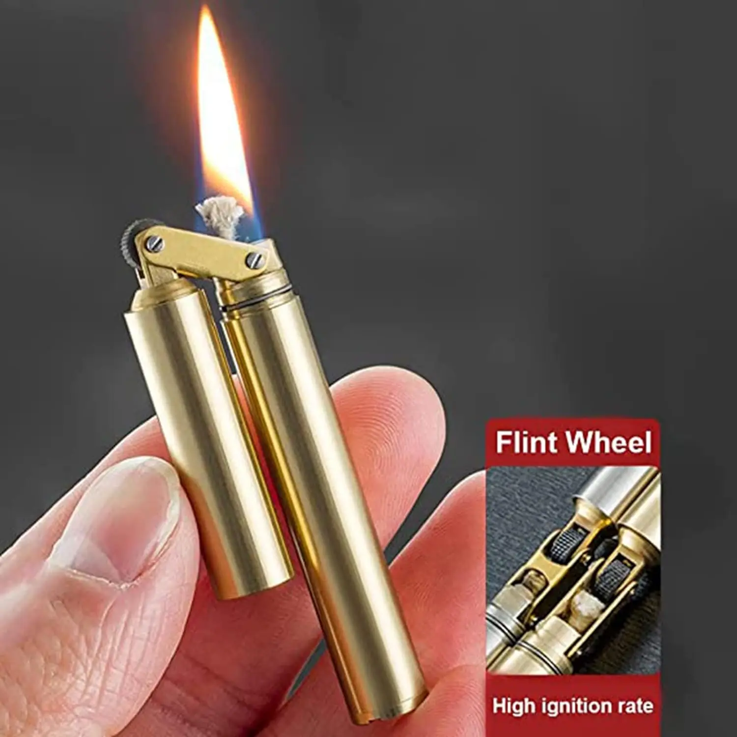 Cool Wheel Creative Windproof Brass Lighter,Kerosene Oil Copper Vintage Trench Lighter for Camping BBQ Kitchen(No Oil)