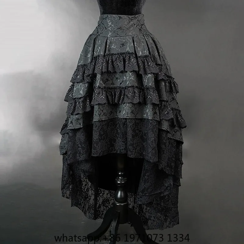 Women Harajuku Black Printing Skirts Lace Patchwork Vintage Gothic Streetwear Lace Patchwork Jupe Y2k Aesthetic Grunge Faldas