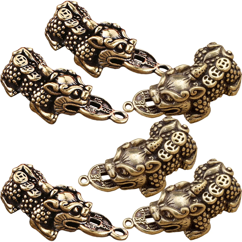 

6 Pcs Pixiu Keychain Charm Solid Brass Pendant Decorative Hanging nament Golden Small Jewelry Accessories DIY Craft Supplies