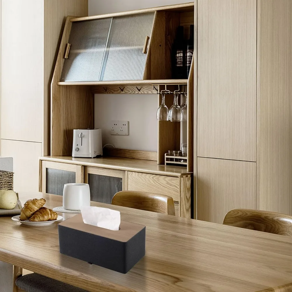 

3-Drawer File Cabinet with Tissue Box, PU Leather Storage Organizer for Office Home Decor