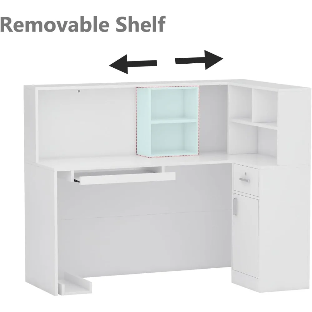 Modern Reception Desk Counter Table, L-Shap Reception Room Front Desk with Lockable Drawer & Open Shelves, Retail Counter for S