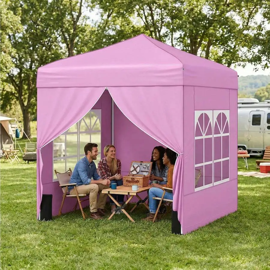 6.5x6.5 Ft Setup Pop Up Tent, 3 Level Adjustable Height Outdoor Shelter With 4 Detachable Sidewalls And Wheeled Bag For Small Ba