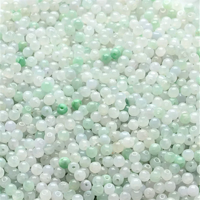 

50pcs Myanmar Jadeite Ice Glutinous Seed Jade Loose Beads Jadeite Green and White Round Bracelet Necklace Accessories Beads