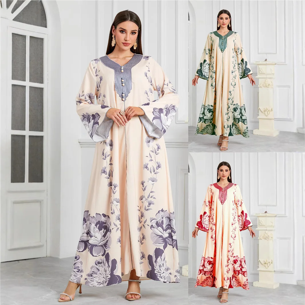 

Muslim Abaya Long Dress Printed New Dubai Abaya Dress Noon 2025 Muslim Long Dress Robe Abaya Ramadan Dubai Luxury Islamic Elegan