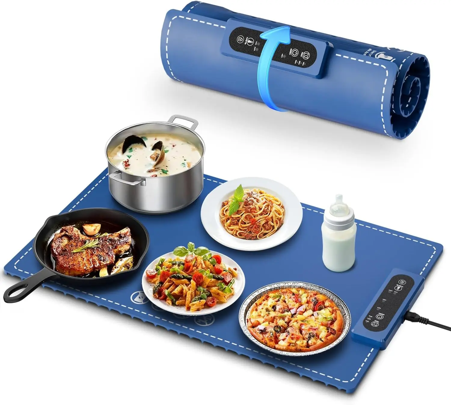 

Electric Warming Tray, Negative ion Food Warming Mat, Full Surface Heating Rollable & Portable, Premium Silicone Nano
