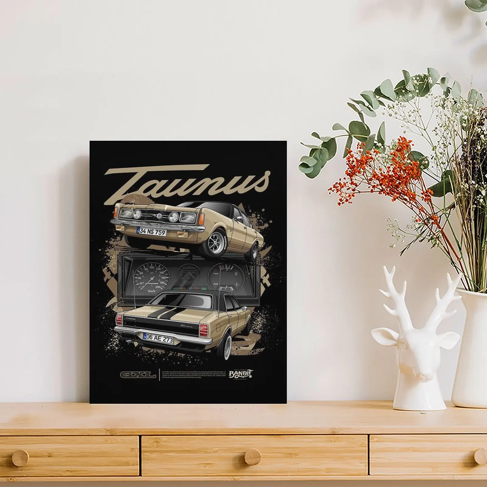 Beige Opel Kadett B Sedan Illustration Canvas Paintings Cave Pub Wall Cave Vintage Plaques Classic Car Metal Posters view 3