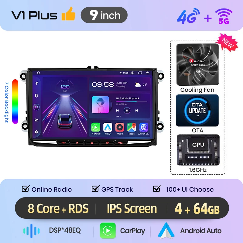 Junsun 7 "9" 10 "CarPlay Android Autoradio für Volkswagen VW Golf Passat JETTA Skoda SEAT Auto Intelligentes System 2din GPS Autoradio
