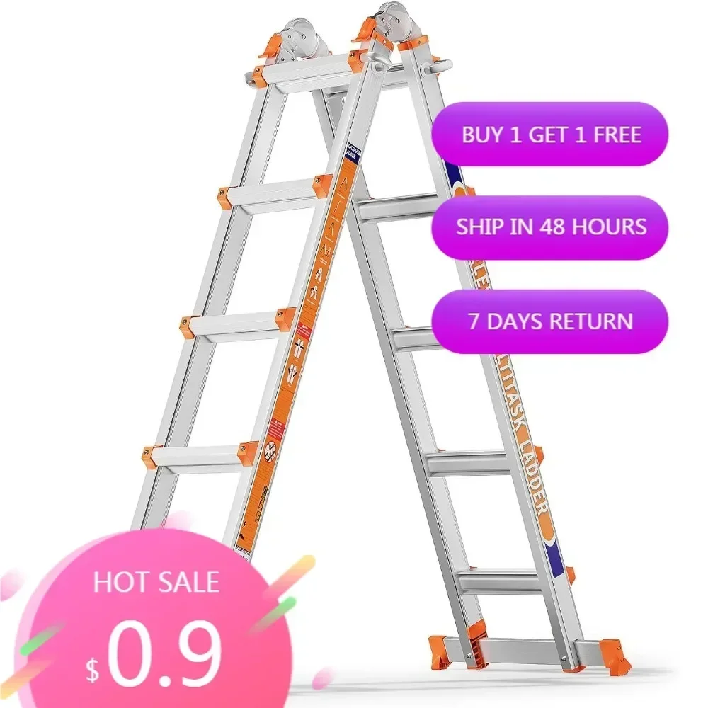 سلم تمديد متعدد المواضع بطول 17 قدم مع مثبت وعجلات، سعة تحميل 330 رطلاً #3