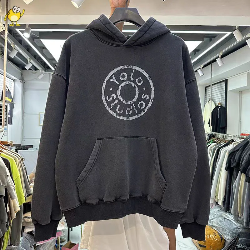 

Oversize Casual Black Sweatshirts Best Quality Hooded Pullovers Vintage Autumn Winter Plush Hoodies Men Woman