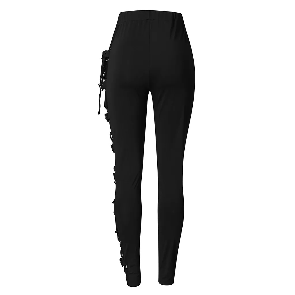 Fashion Lace Gothic Side Pans Trousers Leggings Up Women Lady Black Pants Cropped Pants For Women Casual Floral