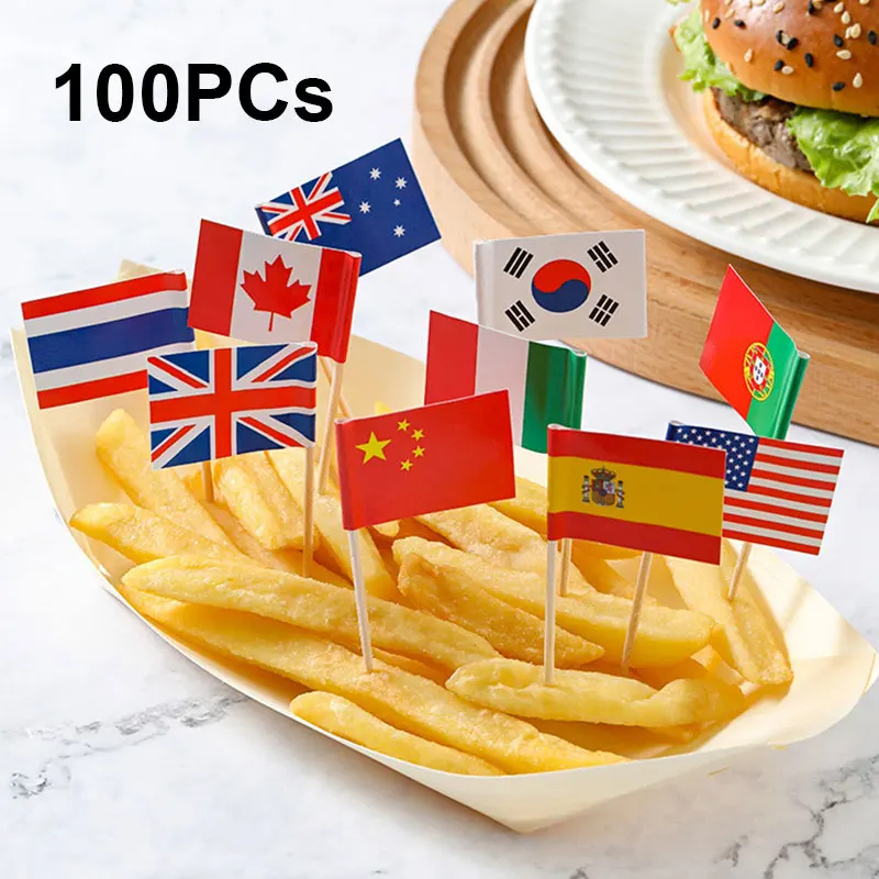 100PCs National Flag Toothpick Cupcake Food Fruit Toothpick National Flag Festival Party Food Decoration Flag Picks