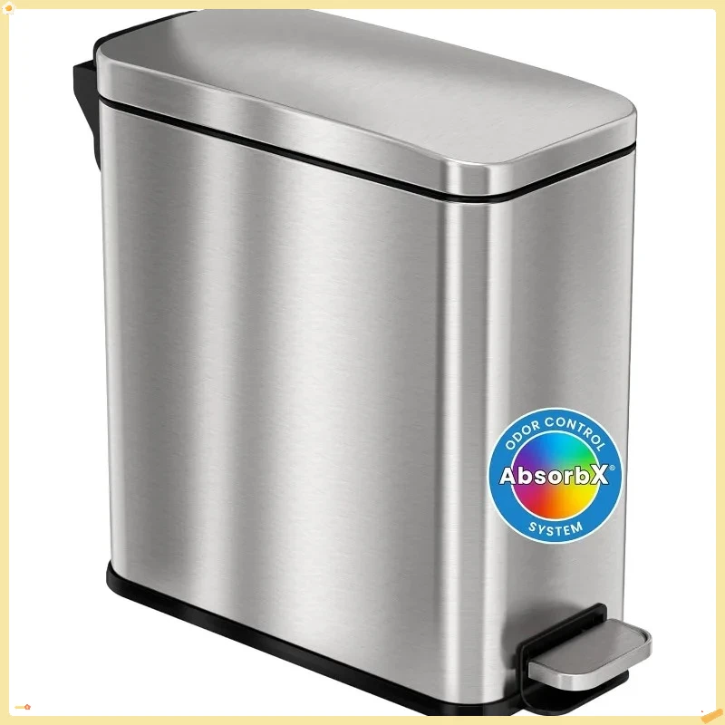 سلة مهملات رفيعة من الفولاذ المقاوم للصدأ سعة 11.4 لتر مع فلتر للرائحة، سلة مهملات حديثة للحمام والمكتب والمطبخ