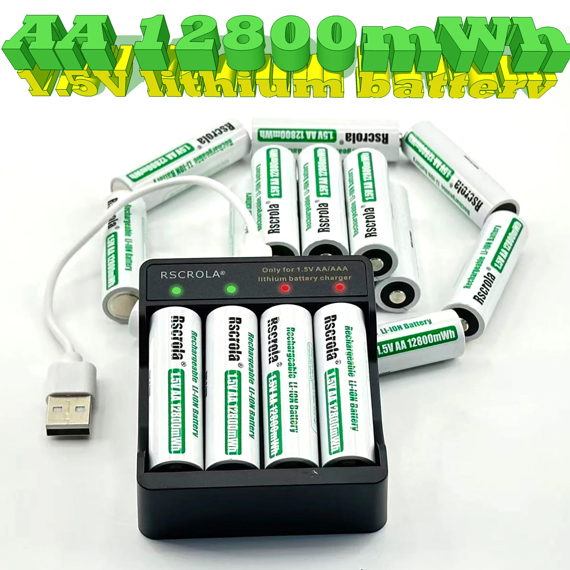 12800mWh 1.5V AA Battery Rechargeable Lithium-ion Battery AA Battery for Remote Control Mouse Fan Electric Toy