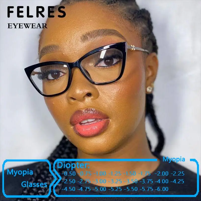 

Fashion Cat Eye Myopia Glasses for Women Brand Designer Computer Blue Light Filter Glasses Clear Lens Nearsighted Eyeglasses