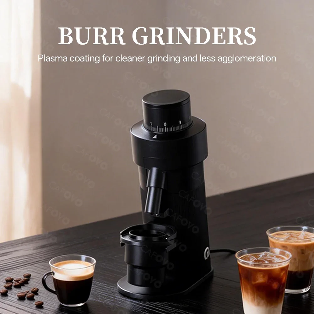 CAFOVO G564F Electric Espresso Grinder Single Dose Coffee Grinder 3200RPM Stepless Adjustment 64mm Flat Burr Plasma Anti-Static
