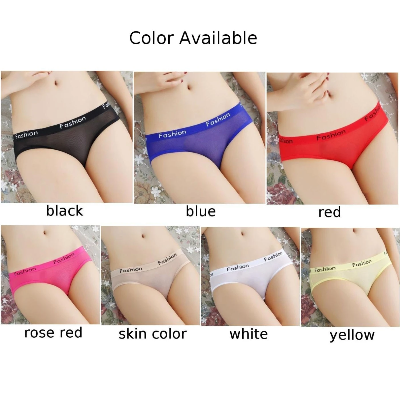 Sexy Women Ultra Thin Mesh Translucent Panties Breathable See Through Briefs Letter Waistband Low Rise Underpants Underwear