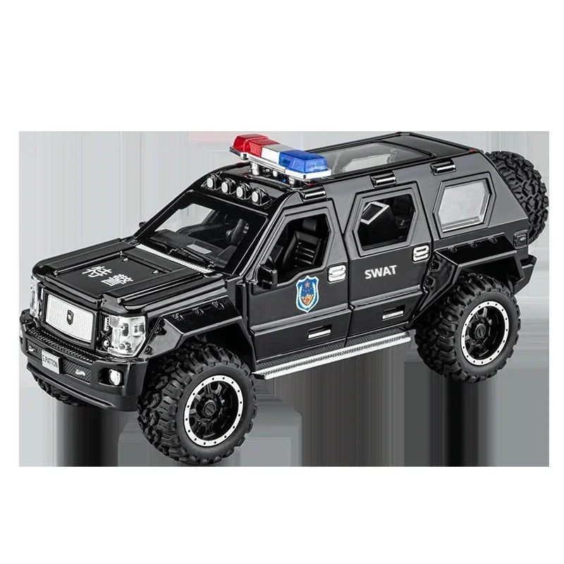 Conjunto de presente de coisas legais: 1:24 modelo de carro de polícia de liga de simulação, som legal da porta traseira, brinquedos para crianças de 2 a 4 anos, carro elétrico