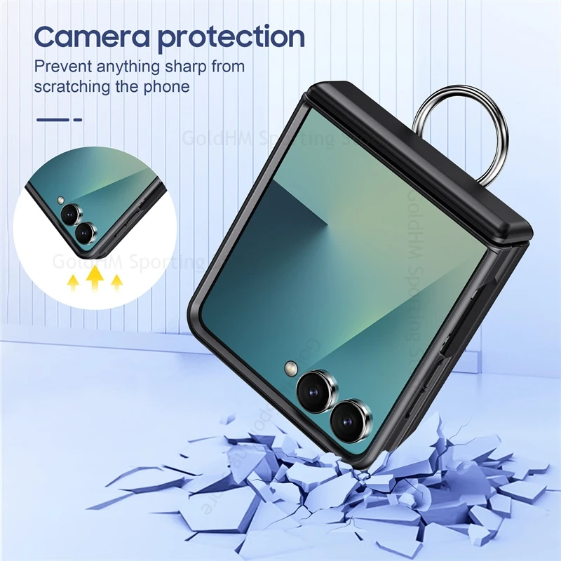 Hinged Case For Samsung Galaxy Z Flip8 5G Ring Holder Card Slot Case For Samsung Z Flip 7 6 5 5G Fundas Hard PC Shockproof Cover