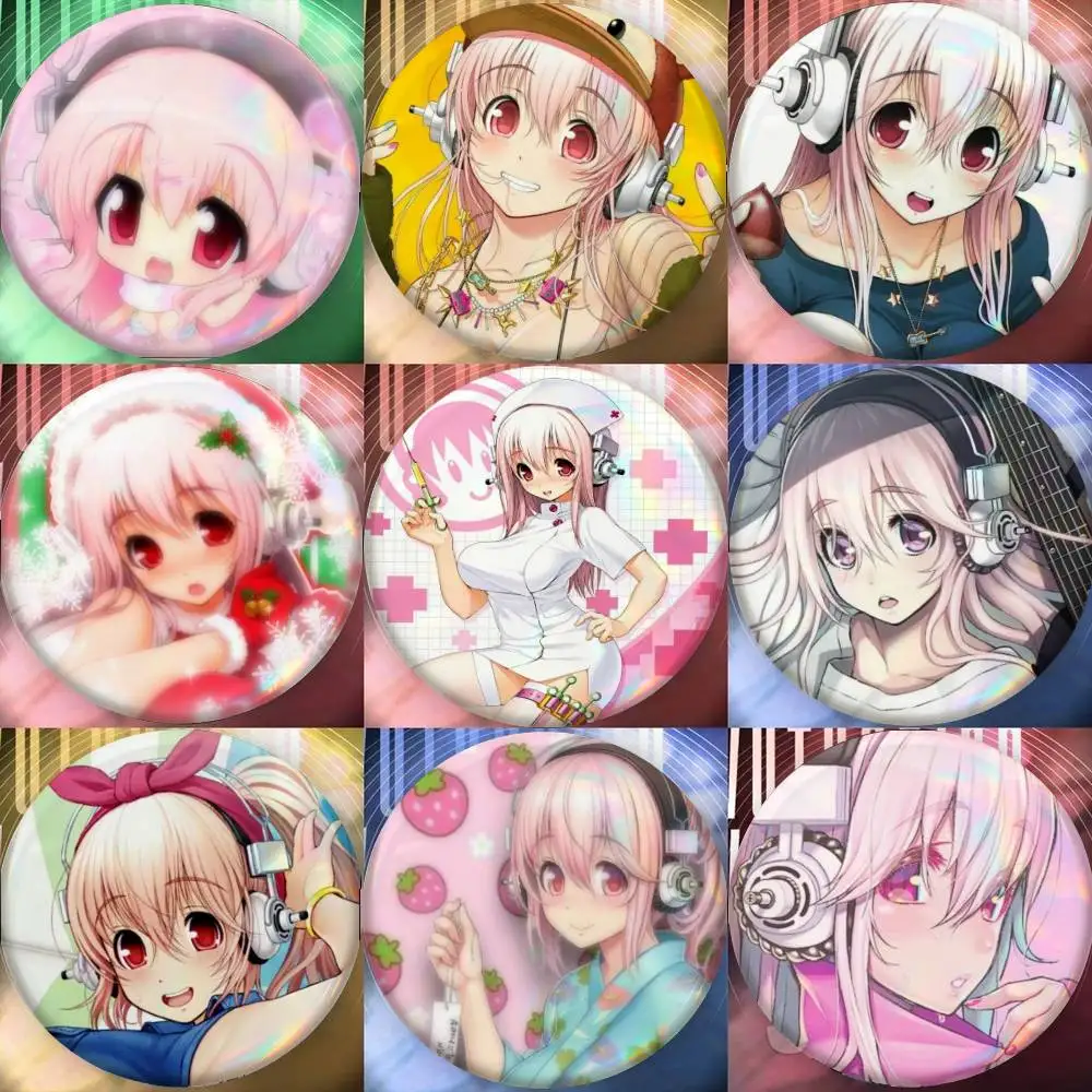 Cartoon Singer S-Super Sonico-s  Badge Tinplate Meme Round Brooch for Hat Bag Creative Lapel Jewelry Accessories Gifts