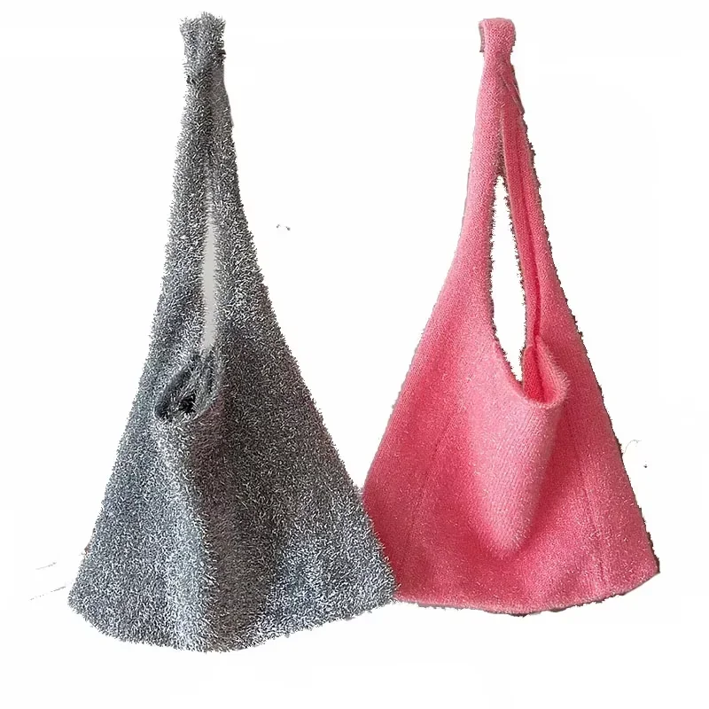 

Модные милые нити, блестящие серебряные женские сумки на плечо, простые повседневные сумки, брендовые тканые вязаные сумки высокого качества