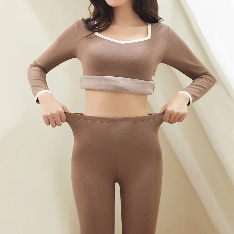 

Women Thermal Underwear Sets Slim Fit Autumn Winter Warm Lingerie V-neck Undershirt+Long Johns 2Pcs Suit Female Casual Intimates