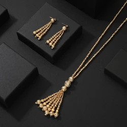 Women's Fashion Classical Long Chain Design Necklace & Earring Set Copper Ball Tassel Long Necklace Middle Eastern Jewelry Set