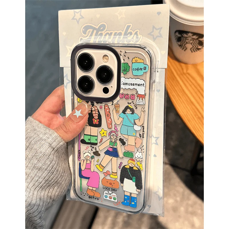 Graffiti Illustration Girl Phone Case For iPhone 15 14 13 12 11 Pro Max XR XS MAX 78Plus Y2K Soft Girl Cute Anti Fall Back Cover