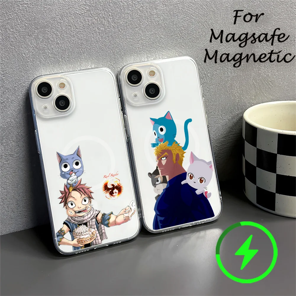 Manga F-Fairy Tail Happy Cute cat Phone Case For IPhone 15 14 13 12 11 Transparent Magnetic Suction Cover