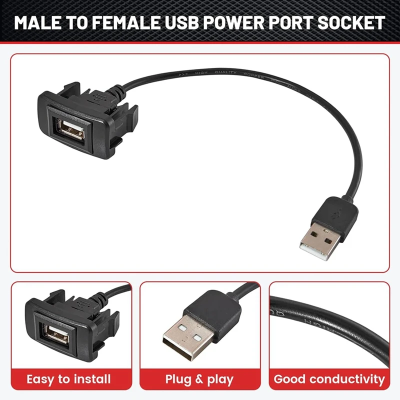 USB Conversão Cabo Power Port, Adaptador Durável, Modelos aplicáveis, Toyota Weichi Leiling, Camry RAV4, Highlander, Corolla