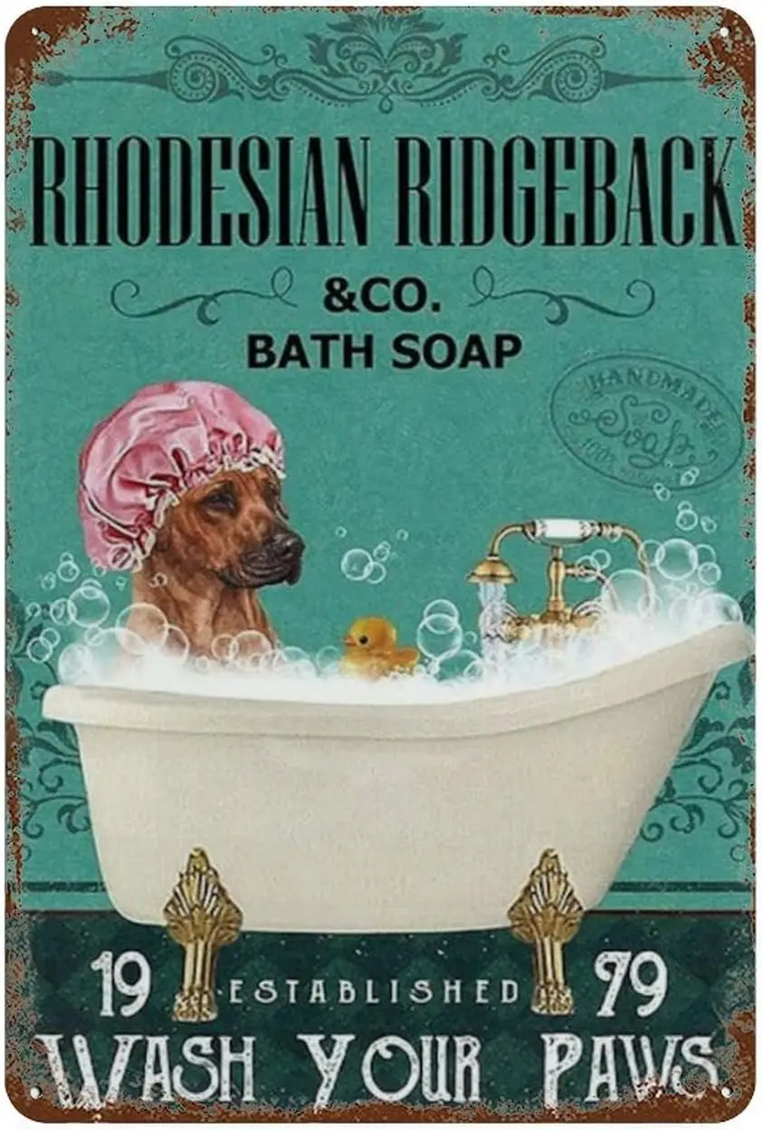 Tin Sign Vintage Tin Poster Rhodesian Ridgeback & Co. Bath Soaps Wash Your Paws Metal Tin Vintage Aluminum Sign For Home Cof