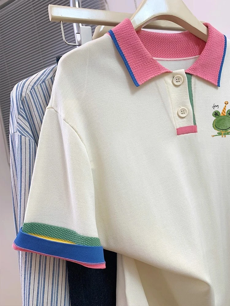 تي شيرت بأكمام قصيرة بأسلوب كاجوال، قميص بولو رقيق بألوان متباينة للرجال والنساء، تصميم صيفي جديد للشباب والأزواج #5