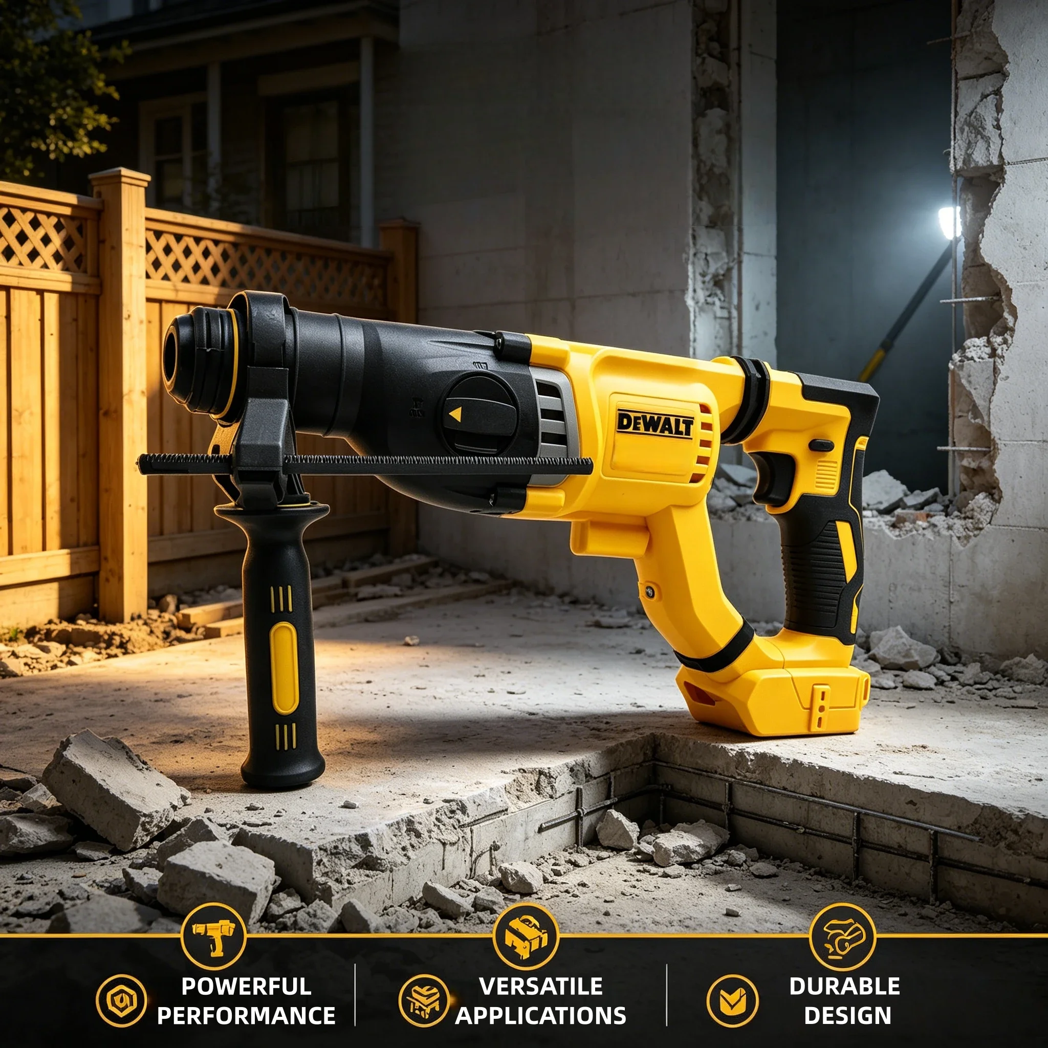 DEWALT DCH263 20V Cordless Brushless Rotary Hammer, Handheld Tool for Wall and Concrete Drilling - view 5
