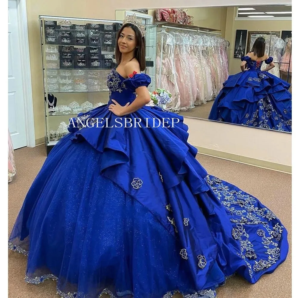 Angelsbridep Chique Koningsblauwe Baljurk Quinceanera Jurken 2023 Vestidos De 15 Quinceañera Met Trein Formele Jurk