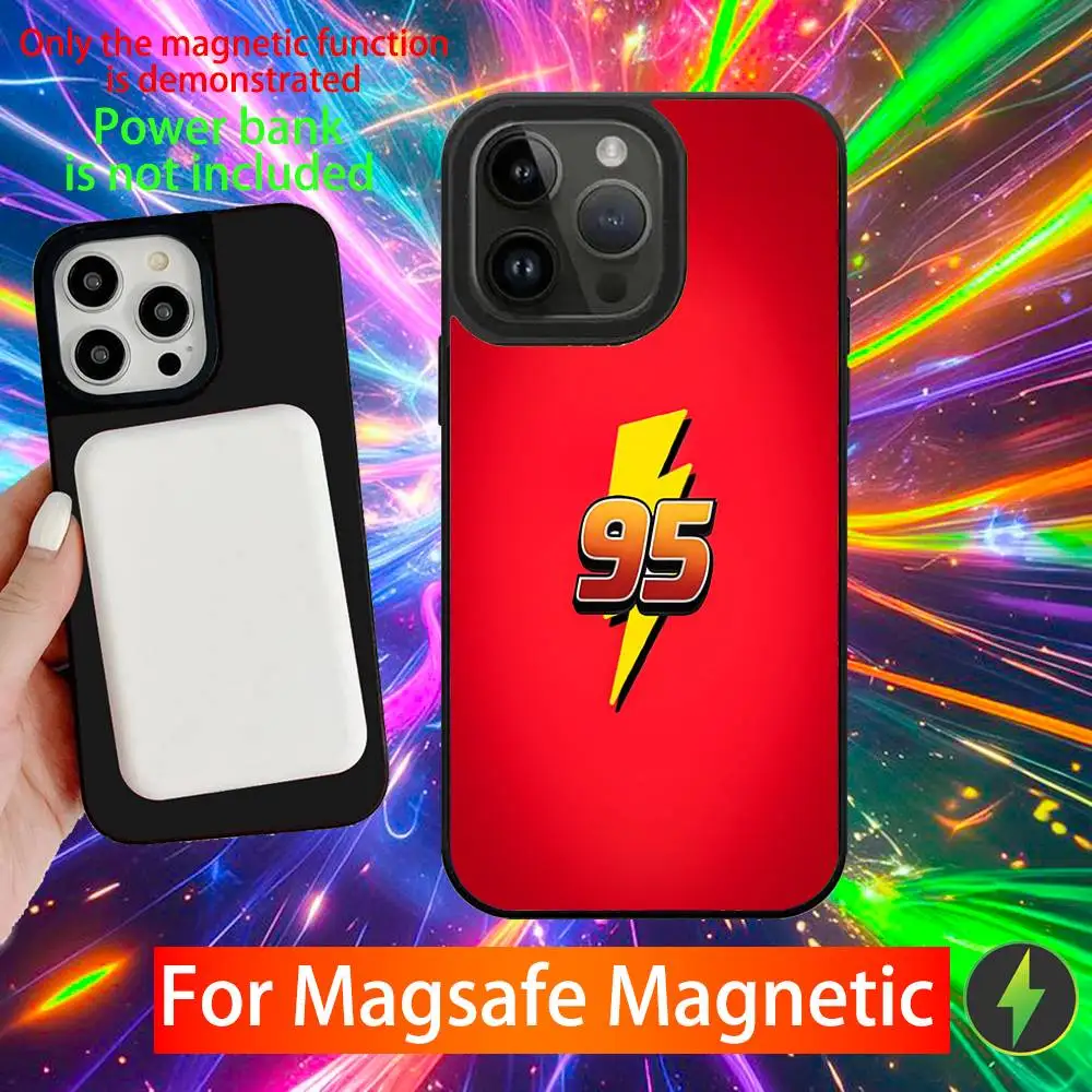 حافظة هاتف لطيفة على شكل سيارة كرتونية حمراء 95 لهواتف iPhone 16,15,14,13,12,11,Pro,Max,Plus,Mini,SE شحن لاسلكي مغناطيسي جديد Magsafe