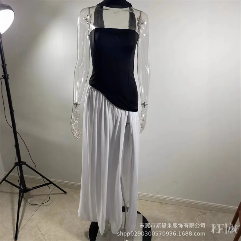 

Strapless Contrasting Zipper Dress With Irregular Slits Sexy Vacation Long Skirt Tight Fitting Quality Skirt New Design In Stock
