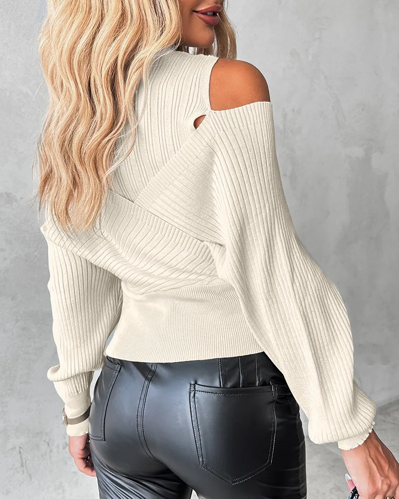 Spring Women Pullovers Fashion Cold Shoulder Overlap Hollow Out Knit Sweater Pullovers Chic Streetwear Preppy Style